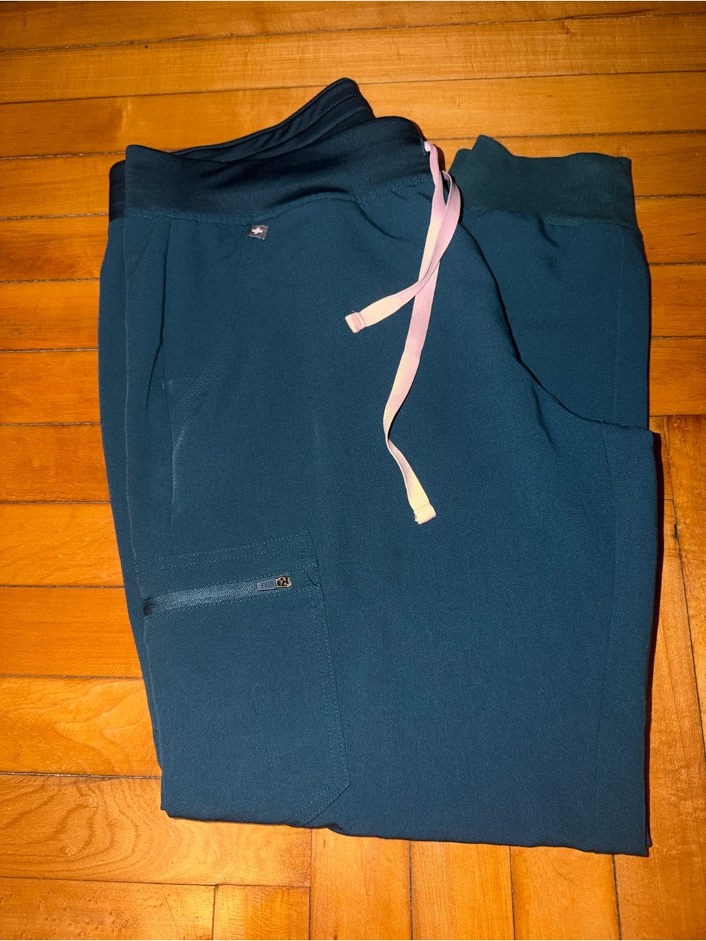 Figs Womens Teal Drawstring Joggers with Pink Accent Scrub Pant